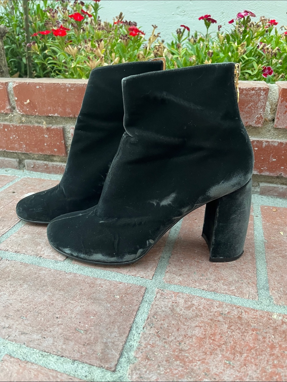 Stella McCartney Black Velvet Block Heel Ankle Boots